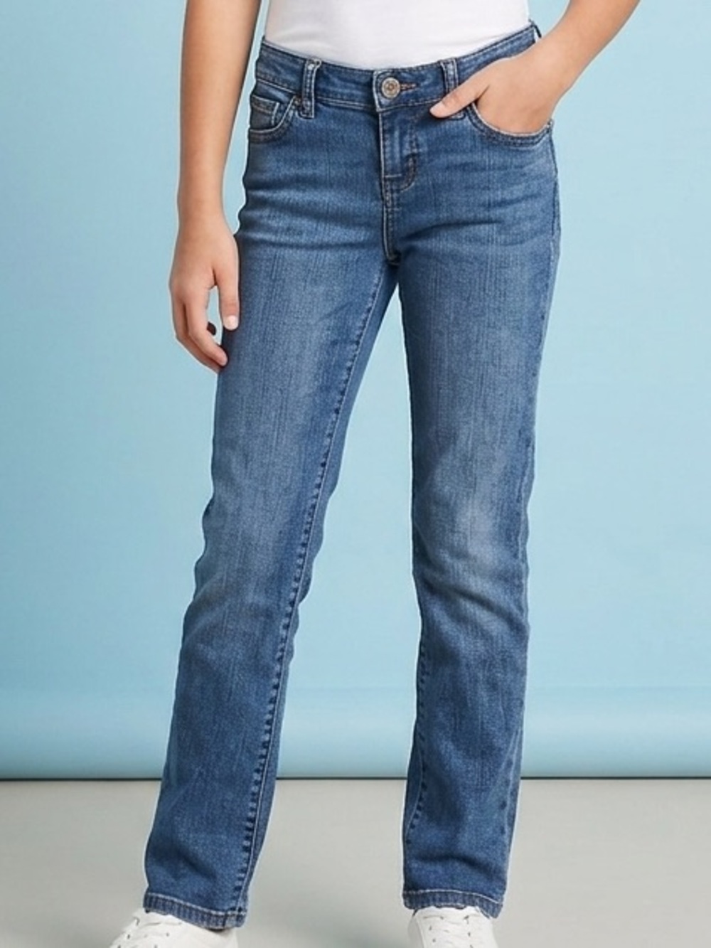 Girls Size 10 Medium Blue Wash Slim Straight Leg Denim Jeans Stretch